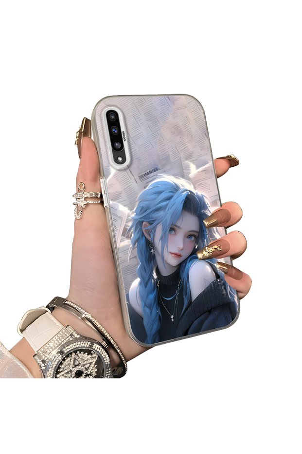 Samsung Galaxy A50/A50S/A30S Compatible Blue Haired Anime Girl Patterned Acrylic Back Silicone Edge Phone Case