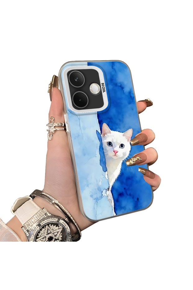 Cute White Cat Pattern Acrylic Back Silicone Edge Phone Case for Oppo A5 Pro 4G/5G Compatible