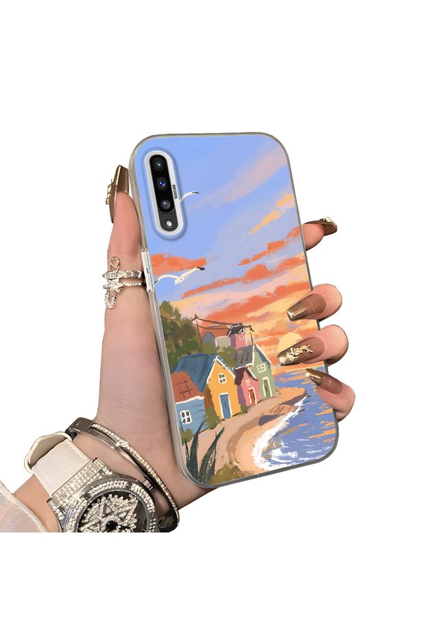 Samsung Galaxy A50/A50S/A30S Compatible Sunset Seaside Scenery Printed Acrylic Back Silicone Edge Phone Case