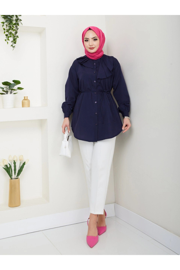 Designed Detailed Tie-Up Shirt - Navy Blue / Ü102