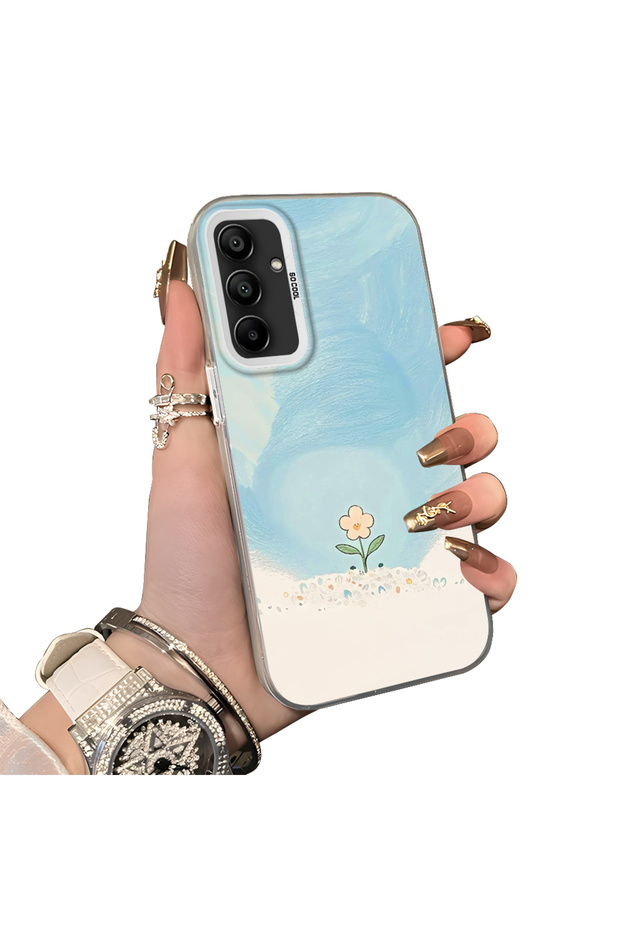 Samsung Galaxy A15 4G/5G Compatible Cute Little Flower Pattern Acrylic Back Silicone Edge Phone Case