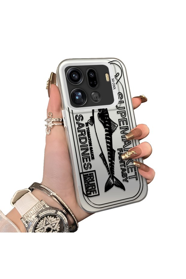 Oppo Find X9 Pro 5g Compatible Canned Sardine Fish Sketch Pattern Non-Transparent Acrylic Back Silicone Edge Case