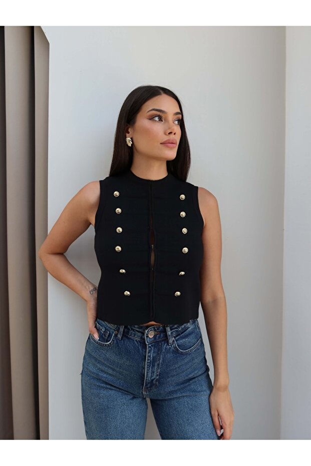 Gold Buttoned Vest Blouse