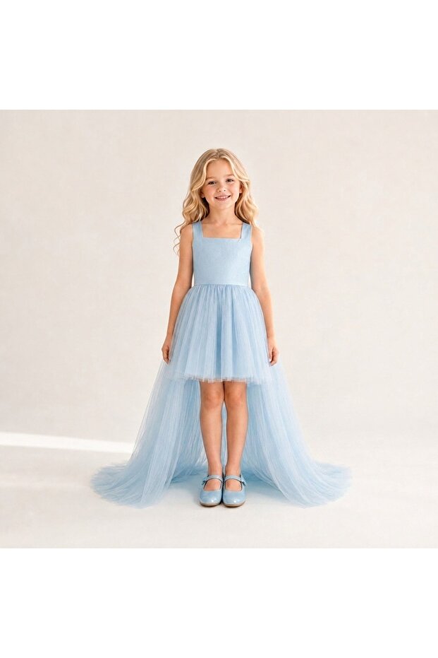 Girl's Satin Front Short Back Long Evening Dress 1-5 Years Old