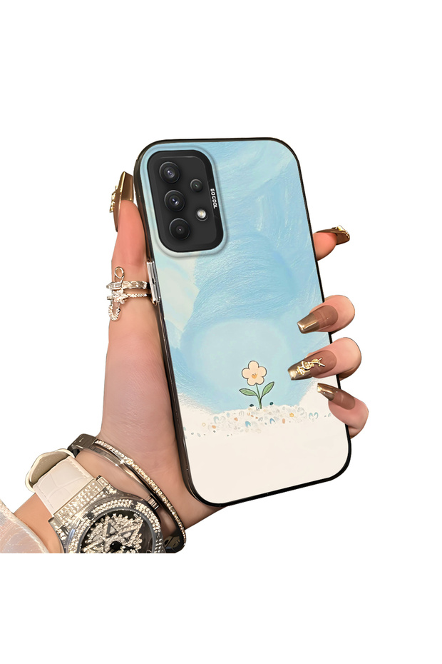 Samsung Galaxy A32 4g Compatible Cute Little Flower Pattern Acrylic Back Silicone Edge Phone Case