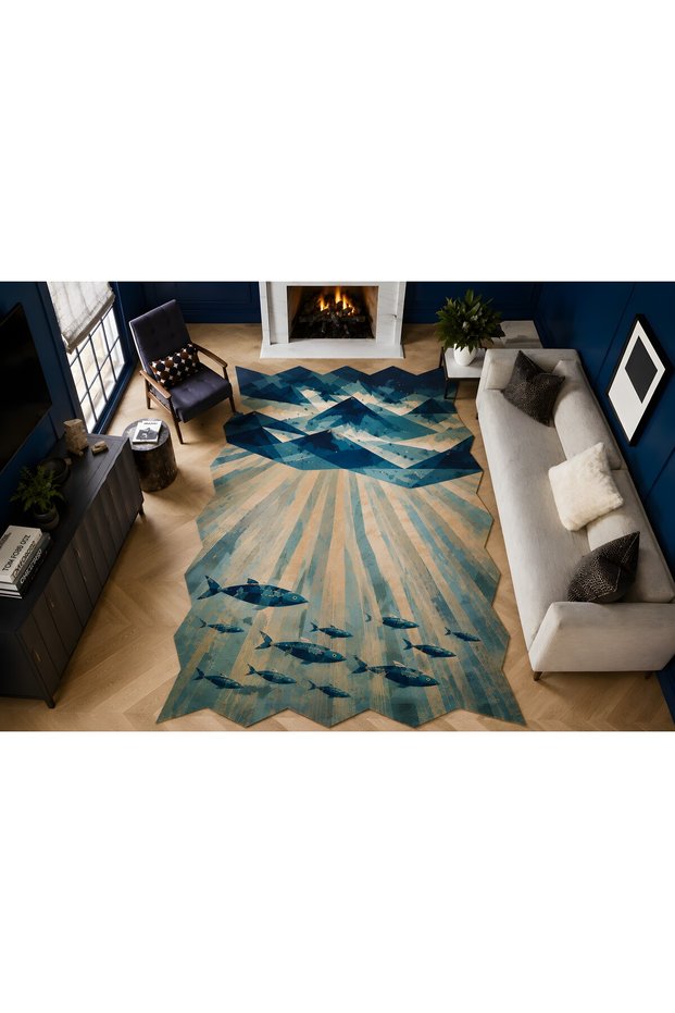 Sdt Fish Themed Modern Woven Base Decorative Carpet Sdtamour4073
