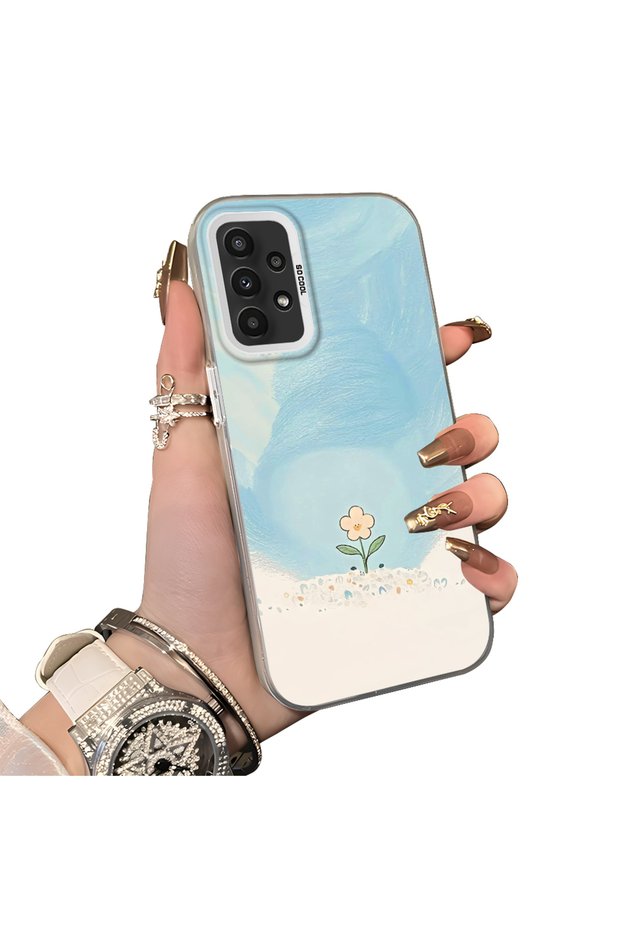 Samsung Galaxy A23 4G/5G Compatible Cute Little Flower Pattern Acrylic Back Silicone Edge Phone Case