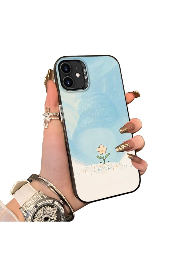 iPhone 11 Compatible Cute Little Flower Pattern Acrylic Back Silicone Edge Phone Case