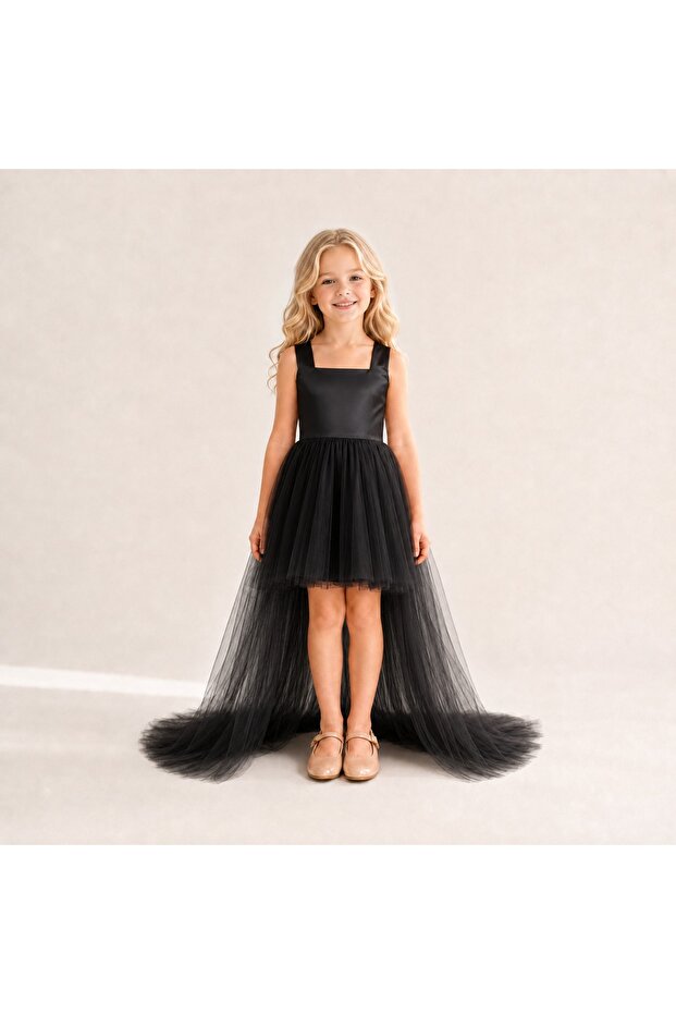 Girl's Satin Front Short Back Long Evening Dress 1-5 Years Old