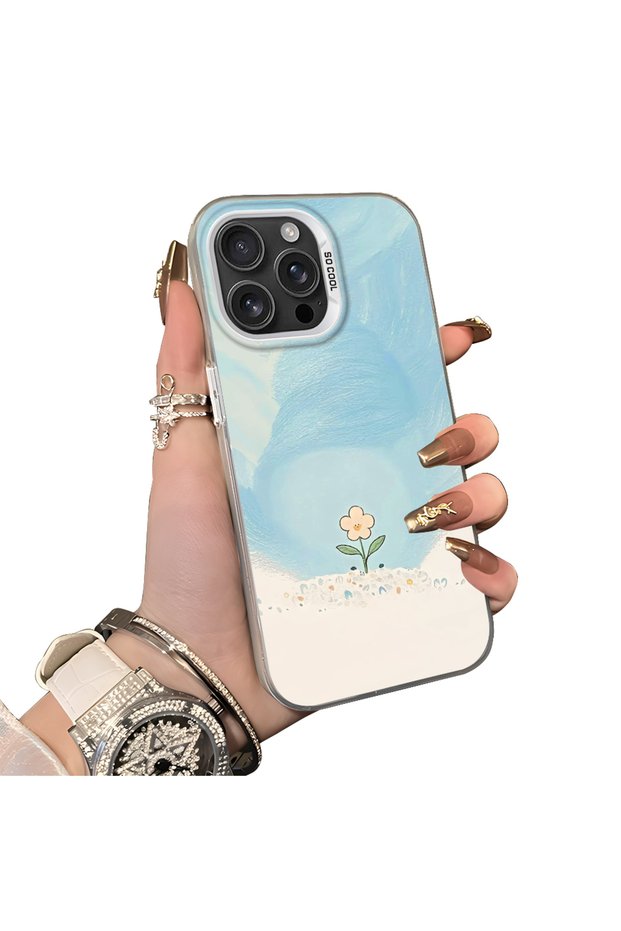 Cute Little Flower Pattern Acrylic Back Silicone Edge Phone Case Compatible with iPhone 16 Pro