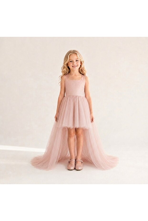 Girl's Satin Front Short Back Long Evening Dress 1-5 Years Old