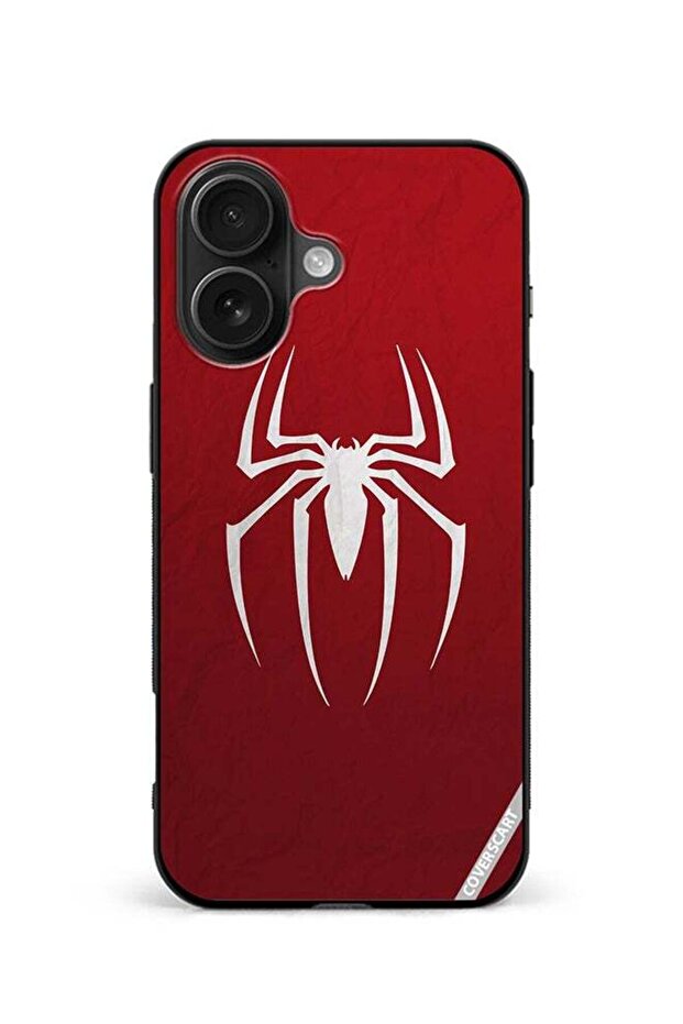 Protective Case Cover For Apple iPhone 16 Spider Design Red