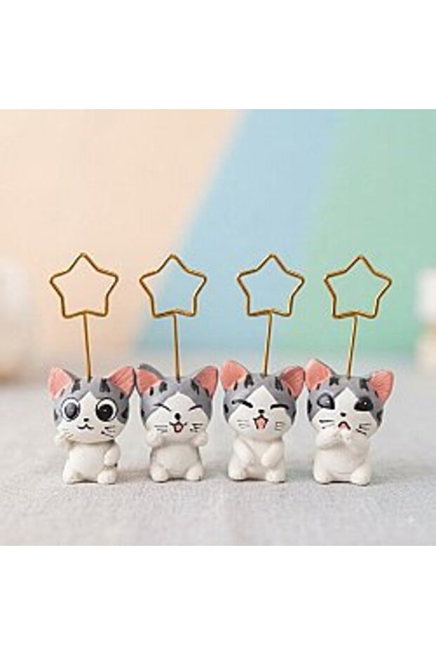 Set of 4 Note Holders with Cat Figures - Decorative Desktop Note Holder