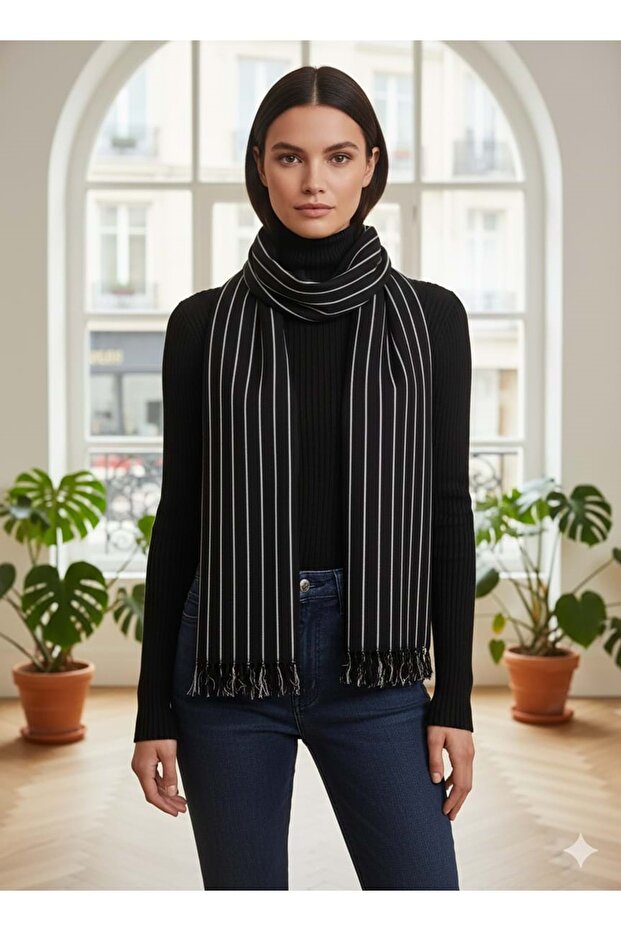 Mira Lycra Viscose Hand Woven Shawl 40*199 cm Black/White