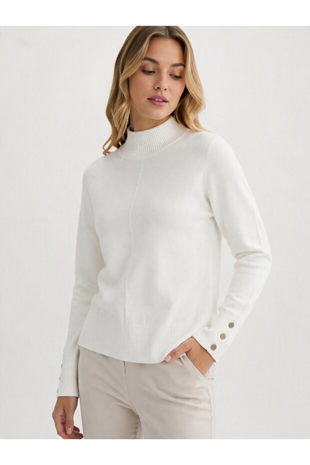 High Collar Fit Knit Sweater - Bone Color