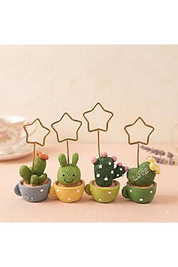 Set of 4 Note Holders with Cactus Figures - Decorative Desktop Note Holder