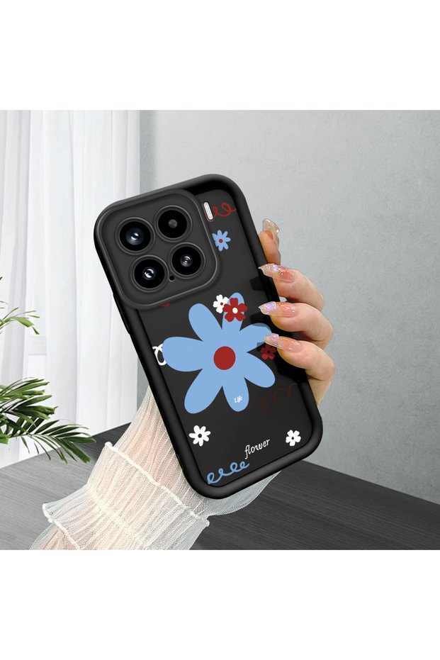 Xiaomi Mi 15 5g Compatible Black Silicone Case Colorful Flower Pattern Shock Absorbing with Camera Protection