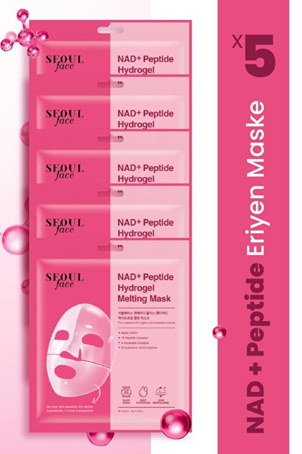 Seoul Face Nad+ Peptide Hydrogel Revitalizing Moisturizing Melting Korean Mask 34 Gr. 5 Pieces