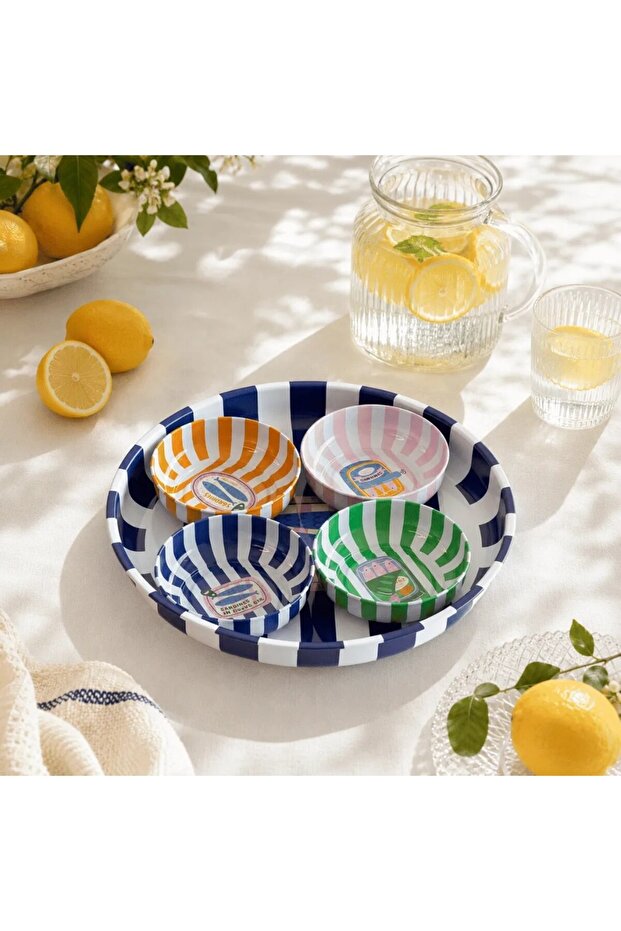 Home 26 cm Sardines Blue Fruit Plate and 4-Piece Snack Bowl Set