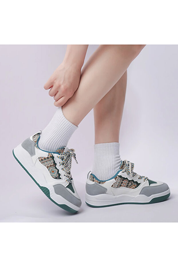 Women's Green Multi-Tone Chunky Lace-Up Sneakers