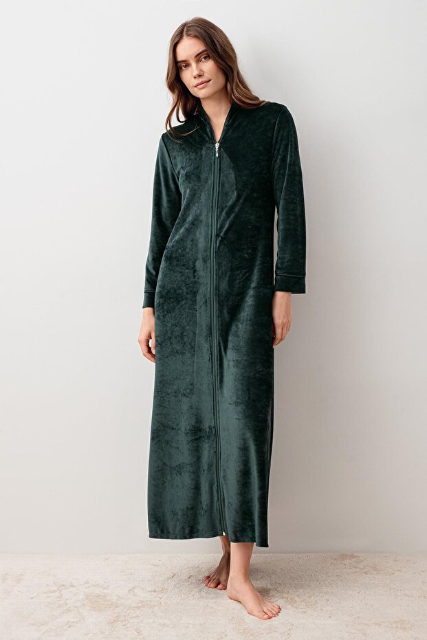 Long Sleeve Zippered Flexible Viscose Velvet Dress