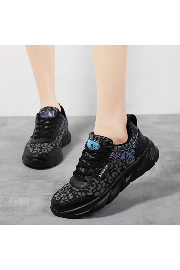 Women's Black Leopard Athletic Sneakers