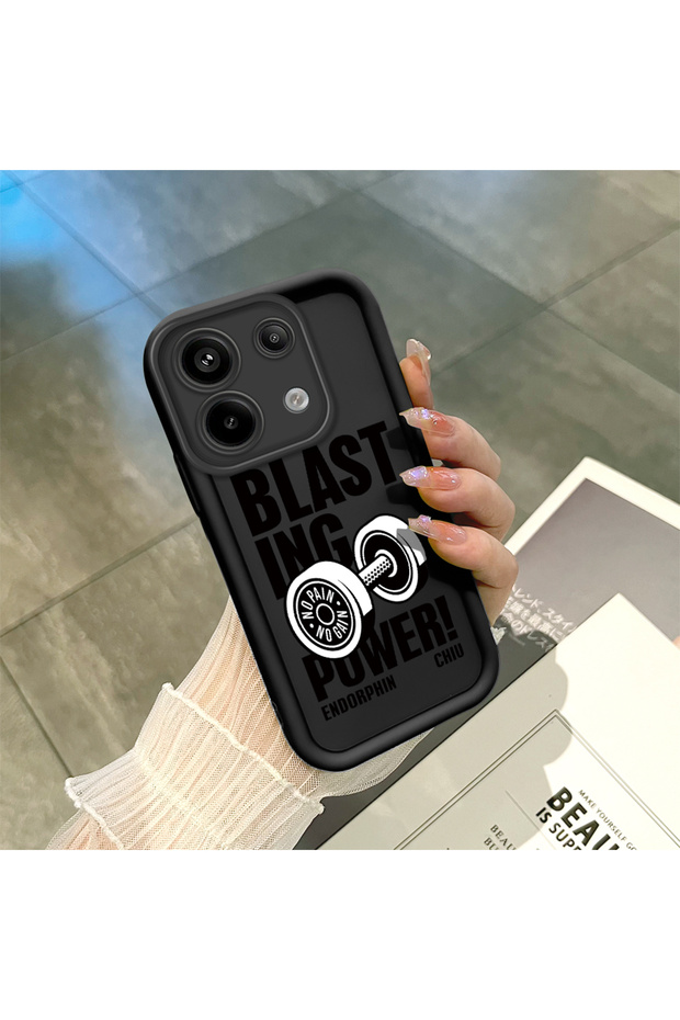Poco X6 Compatible Black Silicone Case Fitness Dumbbell Motivational Pattern Camera Protected Shock Absorbing