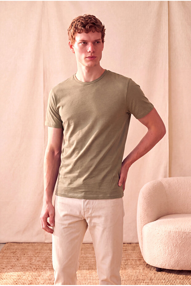 Men's 100% Cotton Sea Green Short Sleeve Crew Neck Basic T-Shirt Olav