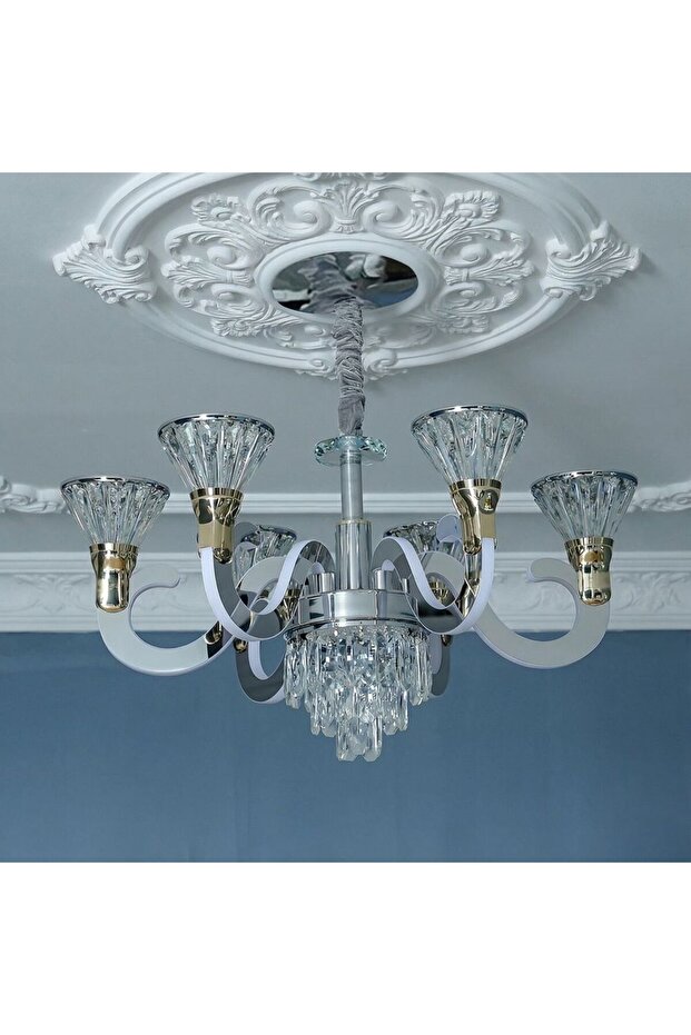 Casablanca 2-Tier 12-LED Modern Crystal Chandelier with Remote 3 Color Dimmable Light Chrome 80 cm
