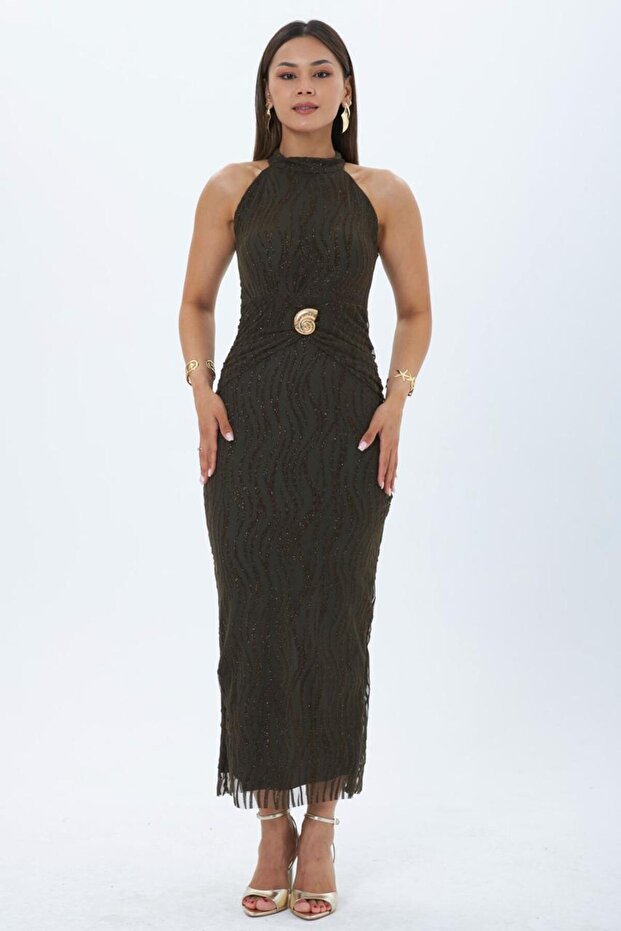 Hakter Collar Belly Accessory Detail Flock Print Tulle