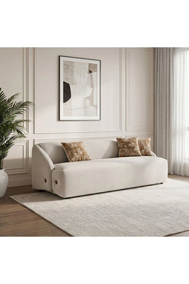 Mayla 3 Seater Fabric Sofa Light Brown, Home Furniture For Comfortable Everyday Use