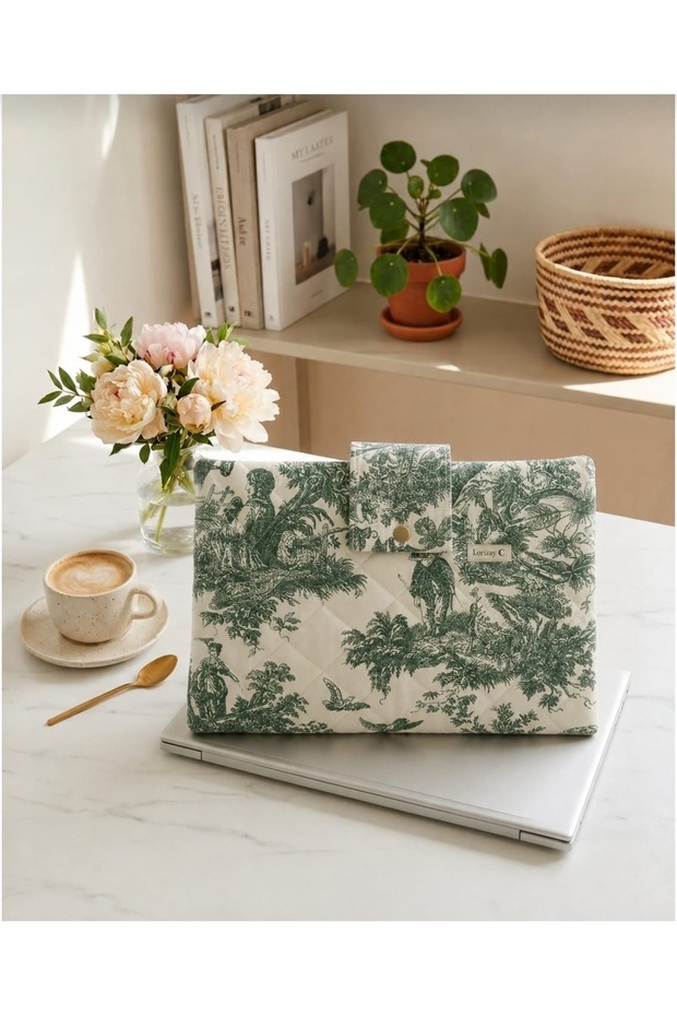 Handmade Toile Pattern Quilted Laptop Cover