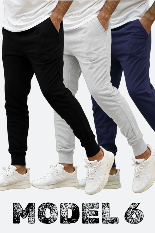 Set of 3/3 Pieces Unisex Ribbed Regular Black Gray Navy Blue Color Sports Sweatpants