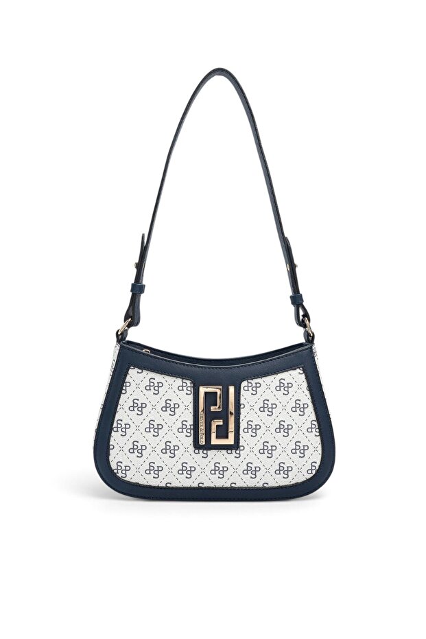 White - Navy Blue Monogram Women's Crossbody Bag Sp1132