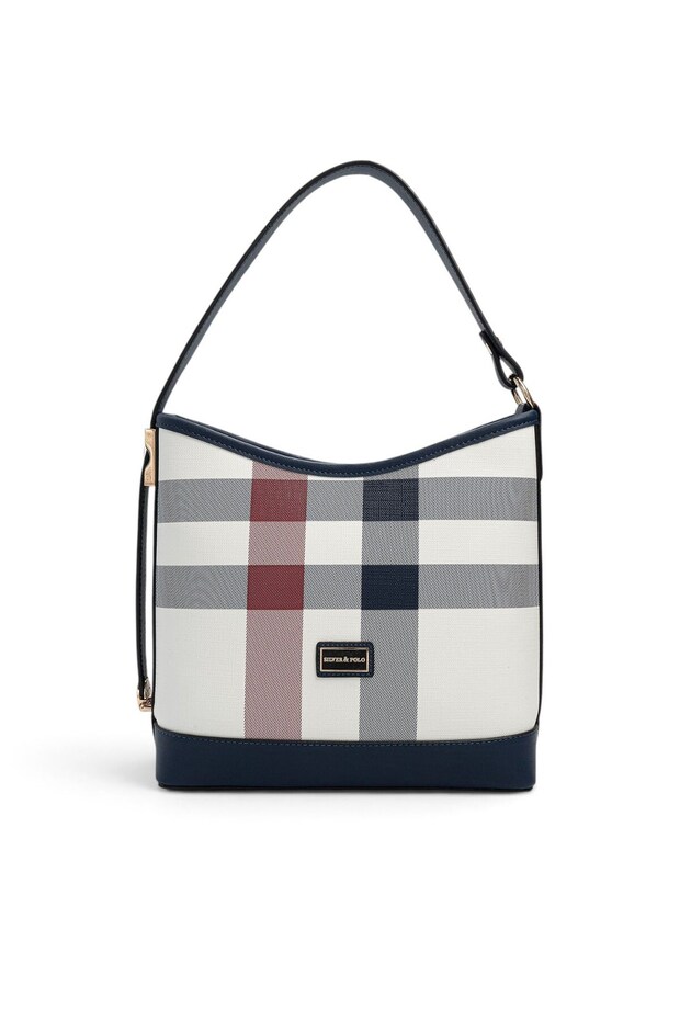 White - Navy Blue Plaid Women's Shoulder Bag Sp1286