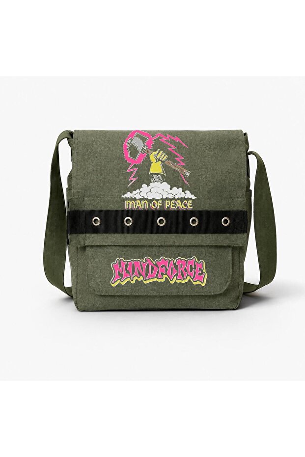 Khaki Mindforce Printed Round Eyelet Messenger Bag