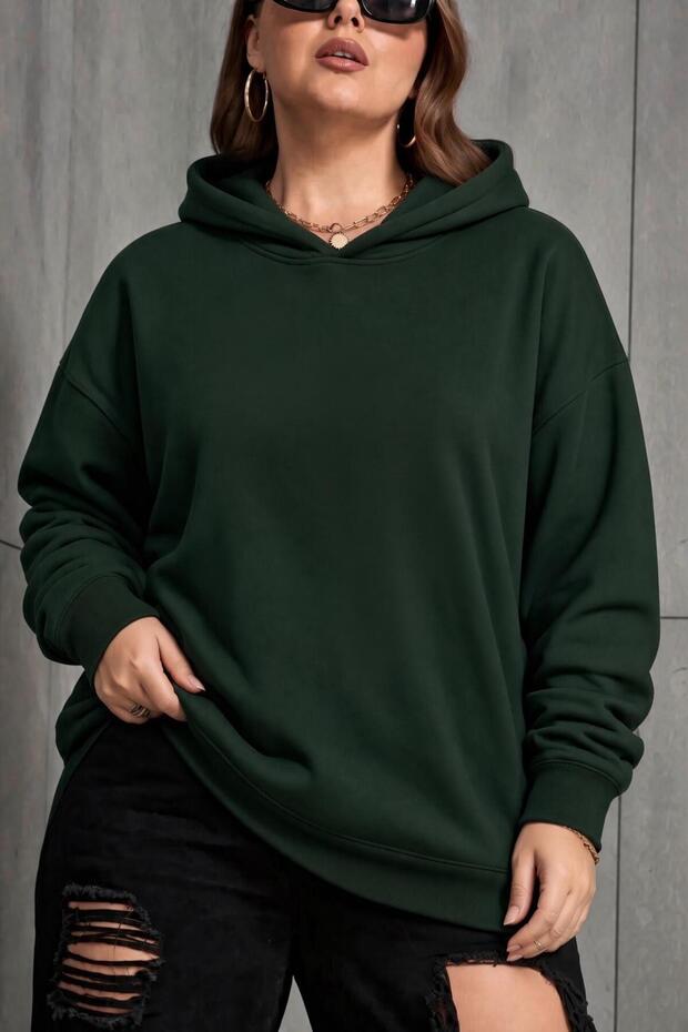 Bery Women's Large Size Oversized Basic Hooded Two-Thread Cotton Sweatshirt Relaxed Fit Unisex Sevgil