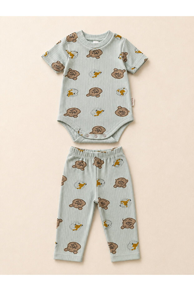 Bear Patterned Snap Button 2-Piece Baby Set