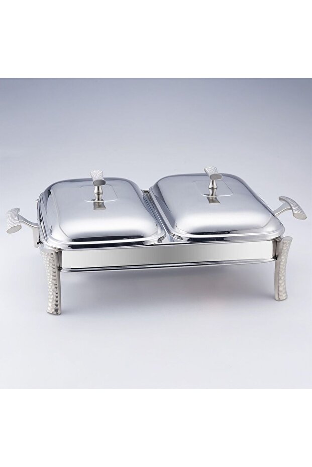 Pristine Stainless Steel 2-Compartment Oval Food Warmer Silver 2x1500ml 51x32x15CM