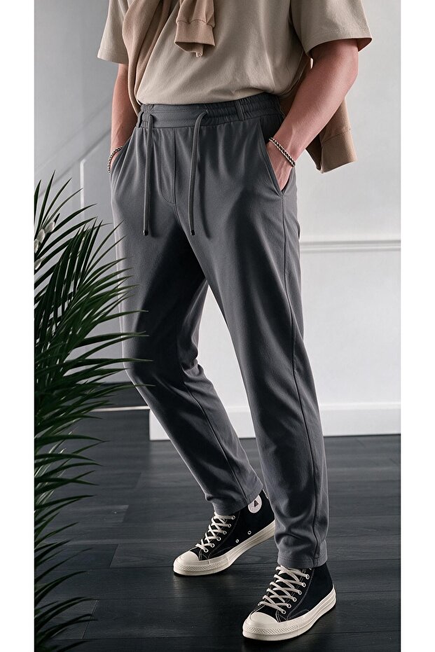 Men's Elastic Waist Lycra Comfortable Fit Smart Casual Jogger Trousers