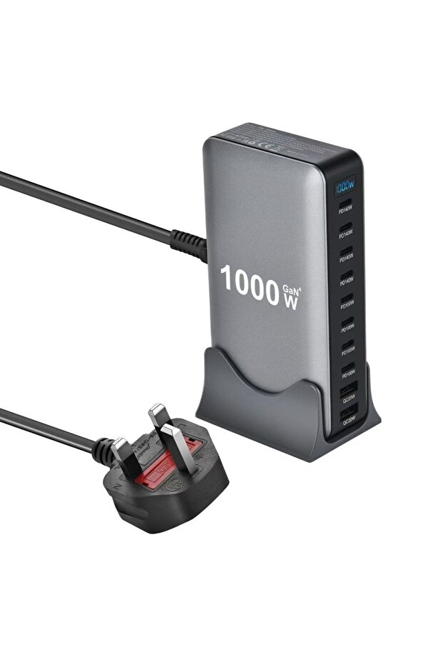 GaN4 Pro 1000W Fast Desktop Charger – 8 Type C + 2 USB Port Charging Station with Digital Display