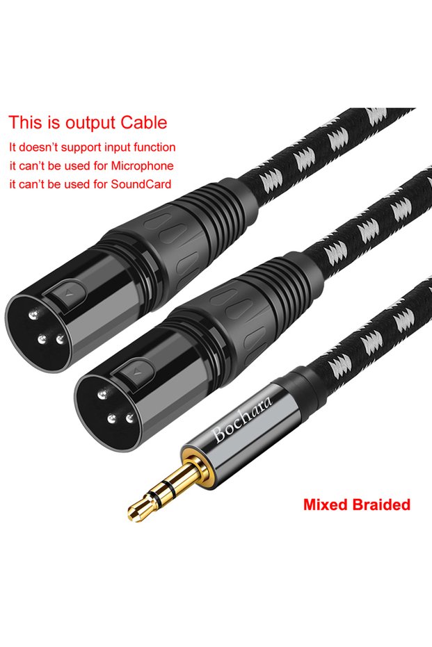 1.5m Mixed Braided Bochara Braided TRS 3.5mm Stereo Jack to Dual XLR Male OFC Aux Audio Cable Foil+B