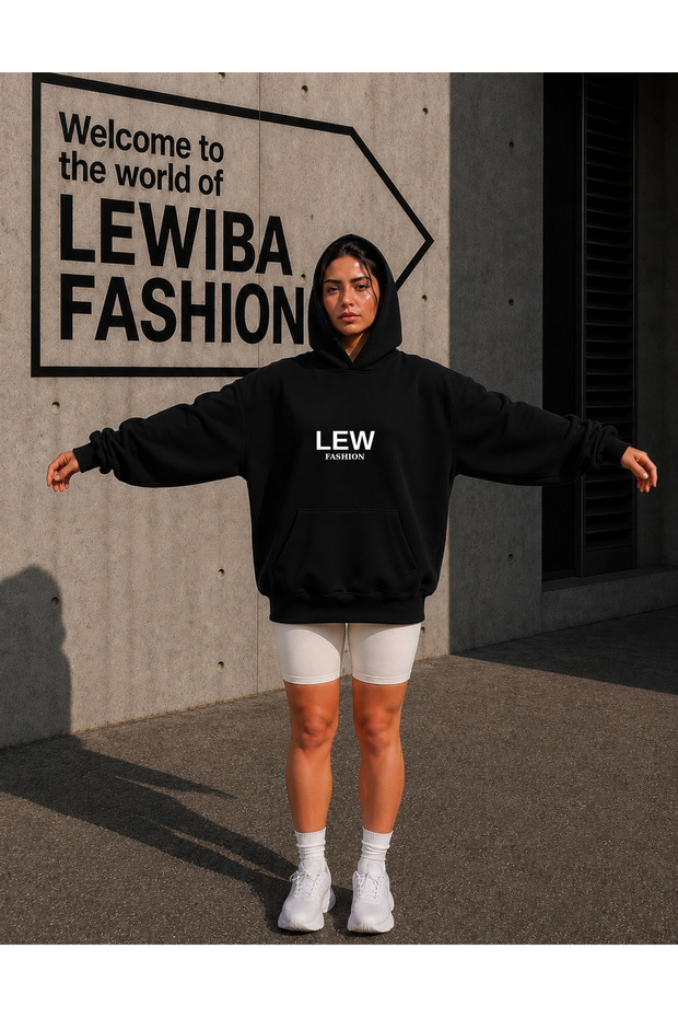 Lew Design Oversized Hooded 100% Cotton Premium Print Fabric Quality Women's Sweatshirt