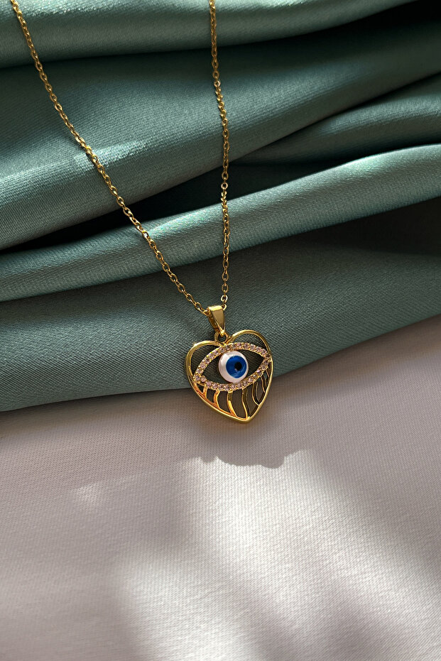Heart-Shaped Evil Eye Bead Figured Necklace