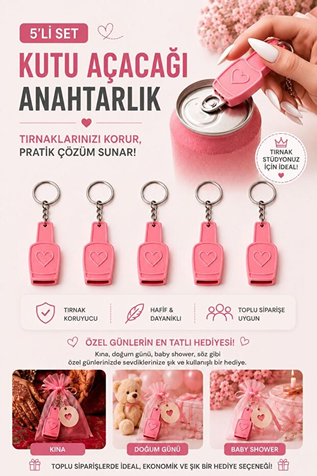 Keychain & Box Beverage Opener | Set of 5 | Comfortable Use with Prosthetic Nails