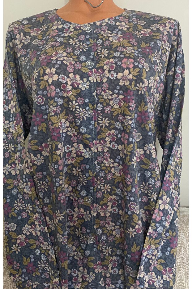 Er Clothing Paper Print Combed Cotton Blouse Long-Sleeve Front Button Floral