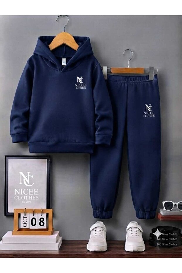 Children's Tracksuit Set Unisex (White on the Left Side Nc Ni̇cee Clothes Winter Print)