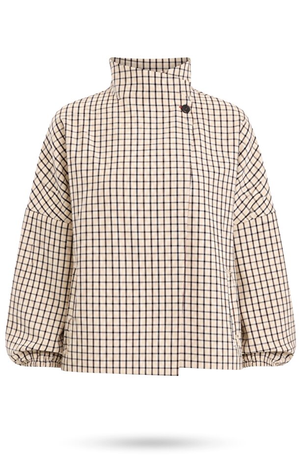 Beige Checkered Bomber Jacket 19054