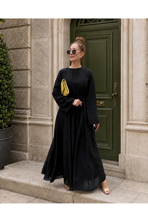 Flowy Plain Thin Belted Long Dress