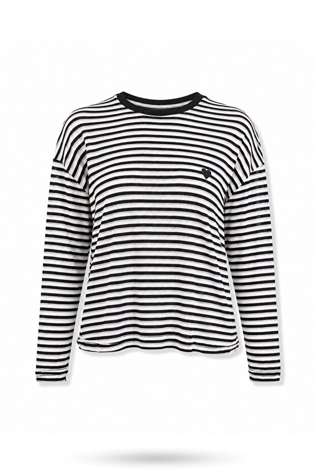 Black Crew Neck Striped Knitwear 19013